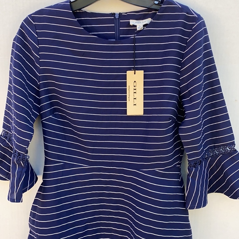 Gilli Womens size small navy and white striped swing dress with pockets … - Picture 4 of 12